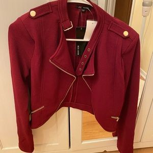 *NEVER WORN* Burgundy motorcycle jacket with gold details.